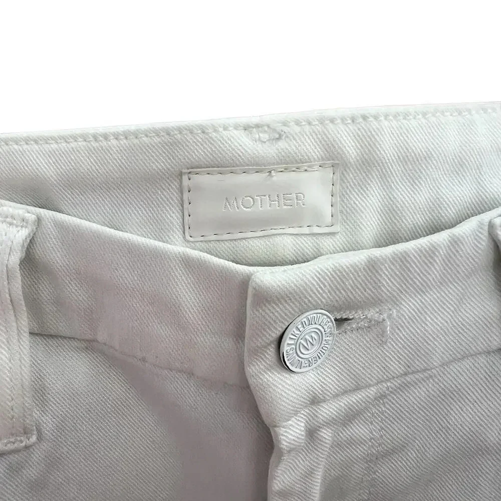 Mother Denim Looker Ankle Fray Jeans in‎ Glass Slipper White Size 26
